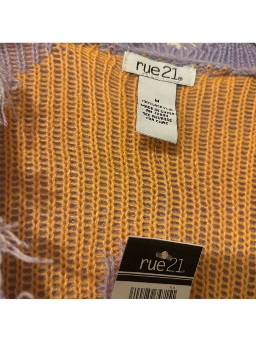 Rue21 V-Neck Distressed Sweater in Orange and Purple - Picture 3 of 4